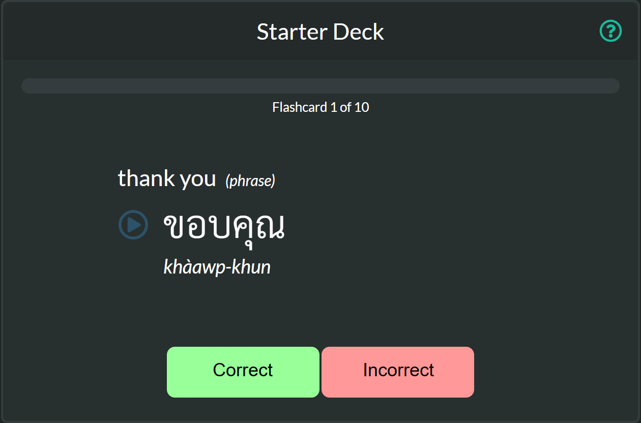 Starter Deck Flashcard: ขอบคุณ (Thank you) - Spaced Repetition